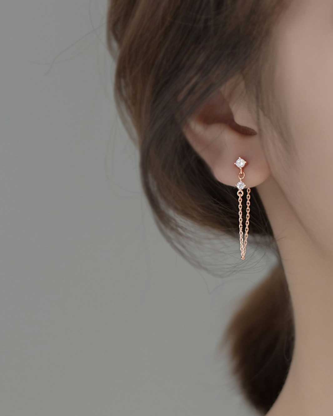 Diamond Charm Delicate Chain Drop Earrings