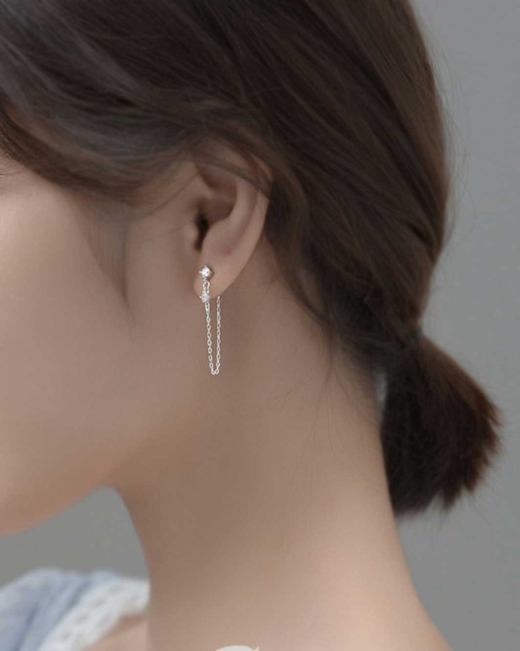 Diamond Charm Delicate Chain Drop Earrings