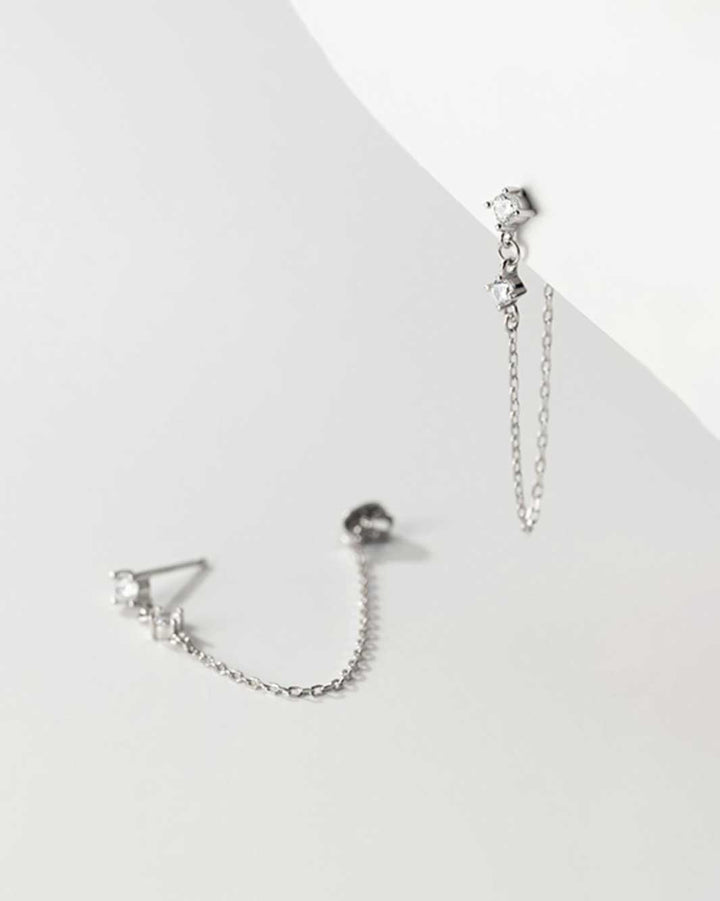 Diamond Charm Delicate Chain Drop Earrings