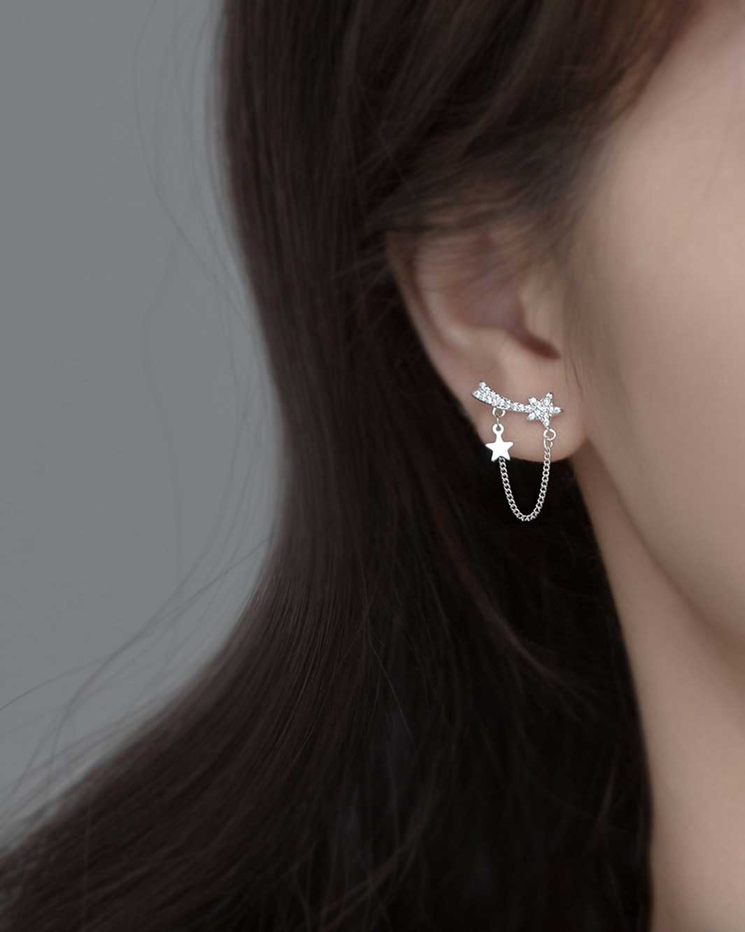 Diamond Shooting Star Drop Earrings