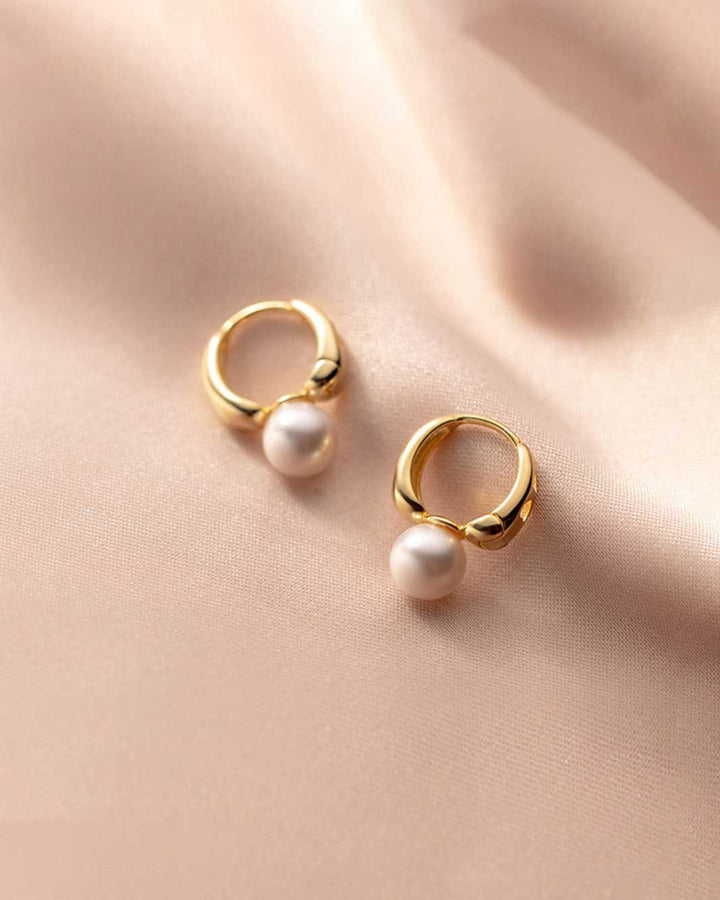 Pearl Charm Huggie Earrings