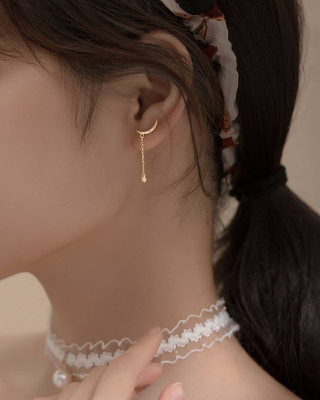 Helene Crescent Moon Drop Earrings