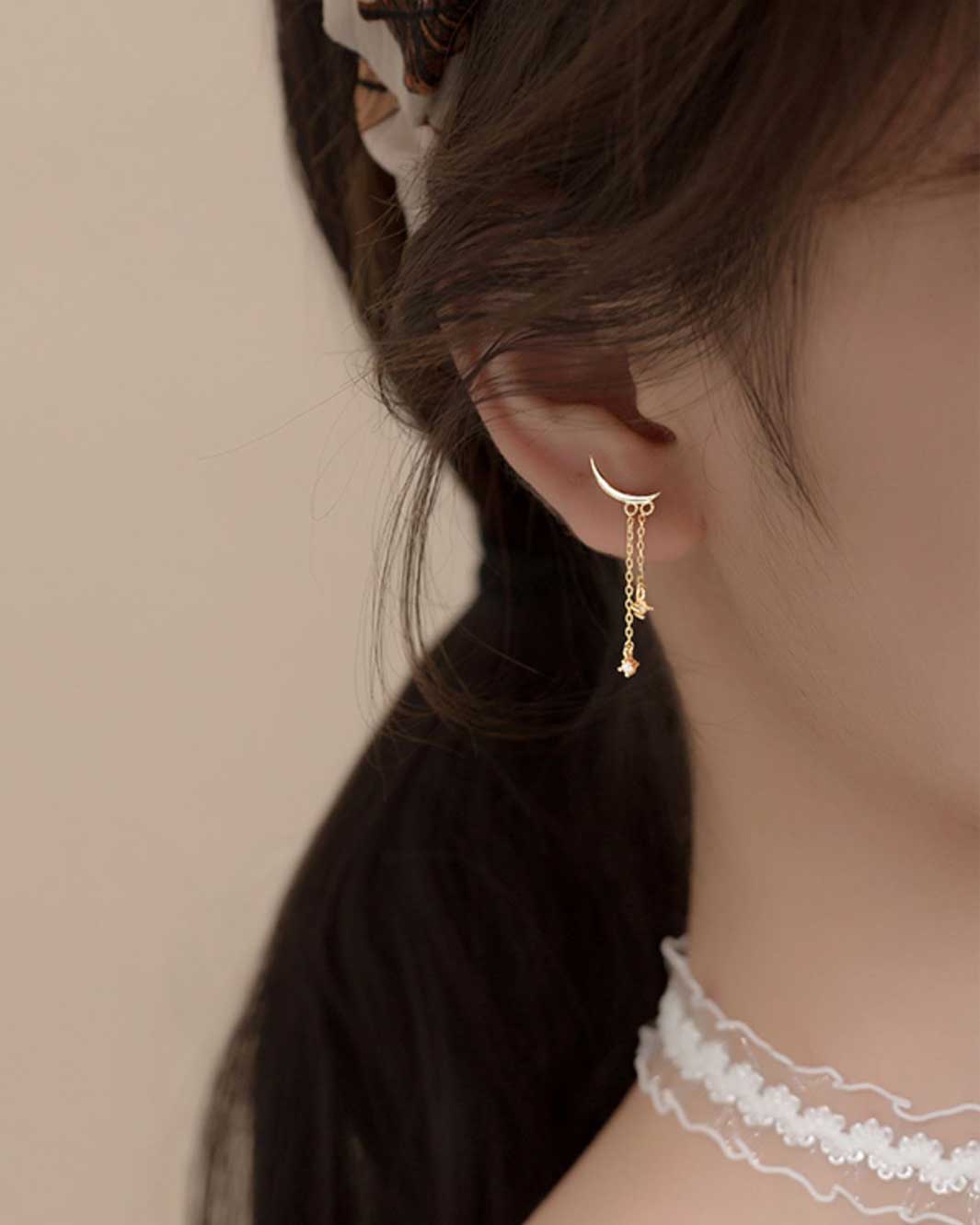 Helene Crescent Moon Drop Earrings