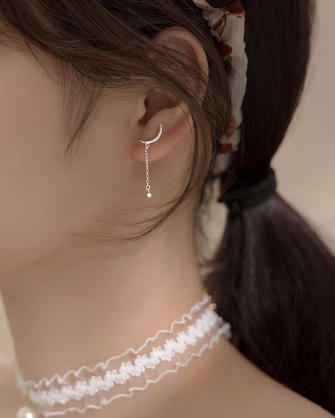 Helene Crescent Moon Drop Earrings