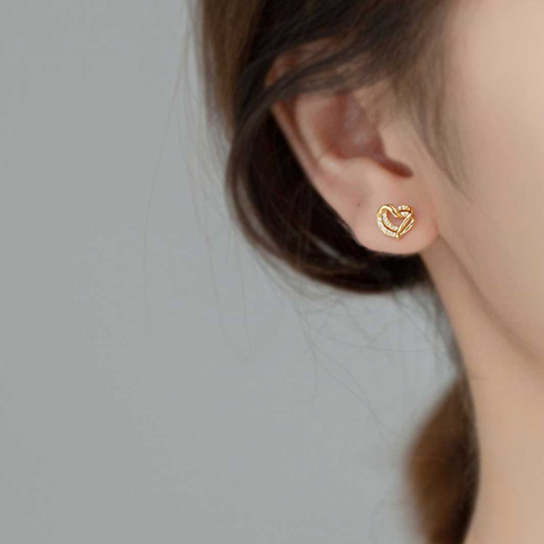Diamante Twisted Heart Stud Earrings