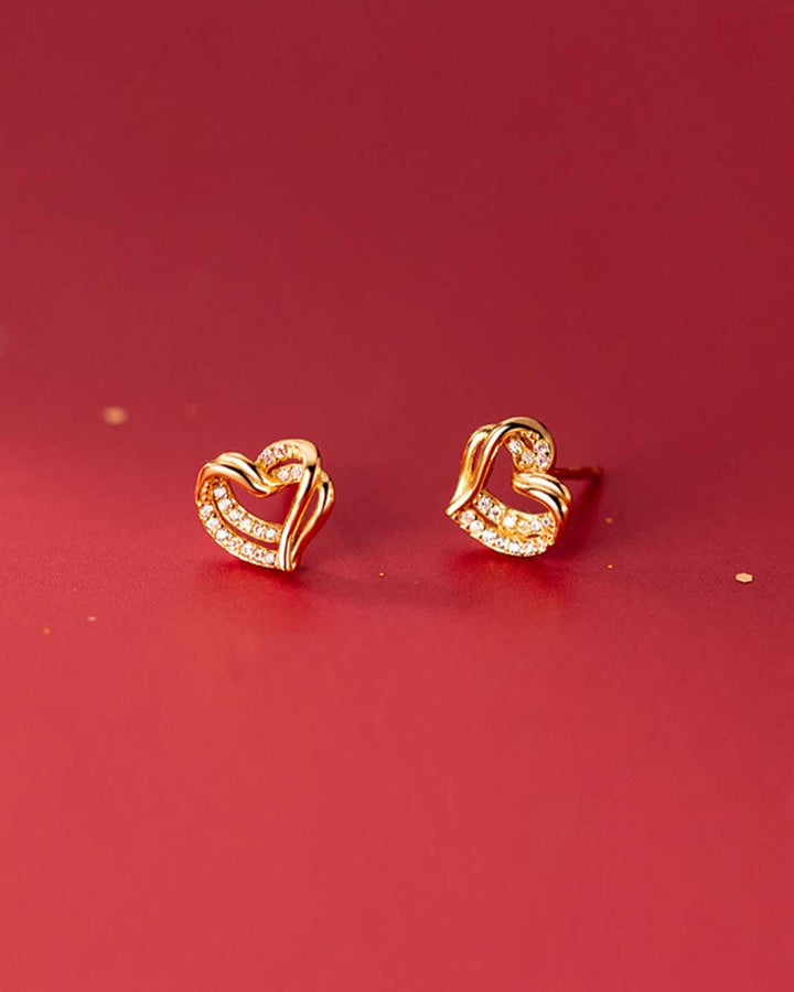 Diamante Twisted Heart Stud Earrings