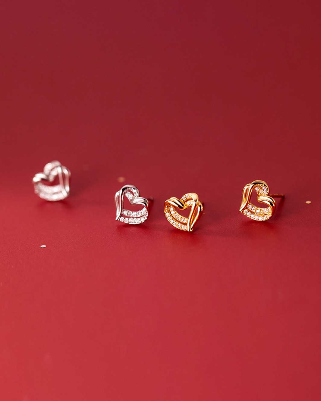 Diamante Twisted Heart Stud Earrings