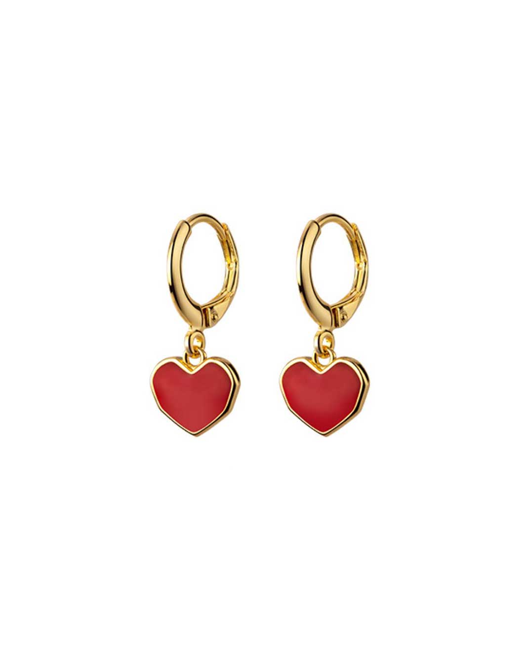 Red Heart Charm Huggie Earrings
