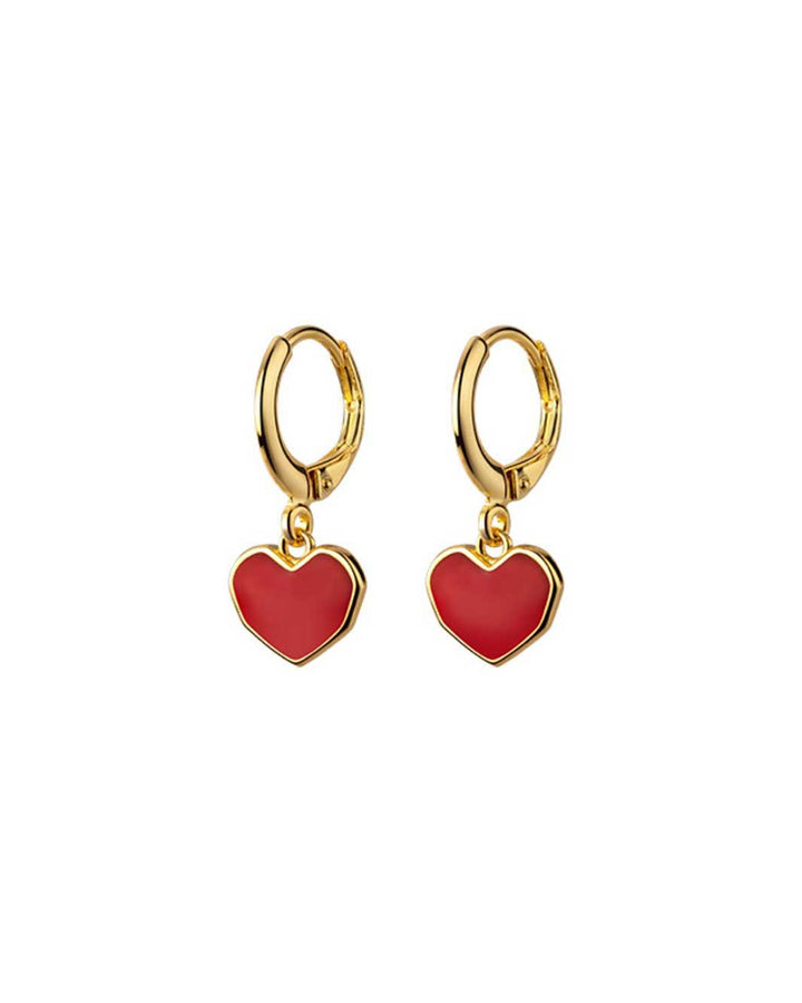 Red Heart Charm Huggie Earrings