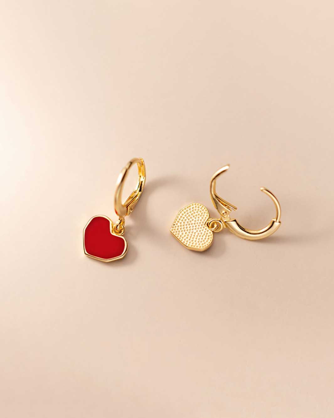 Red Heart Charm Huggie Earrings