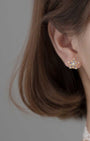 Blue Gemstone Flower Stud Earrings