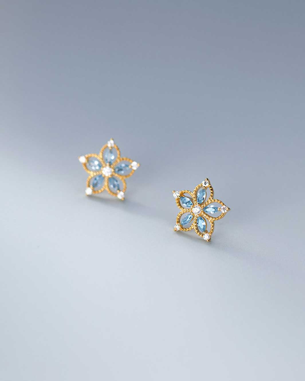 Blue Gemstone Flower Stud Earrings
