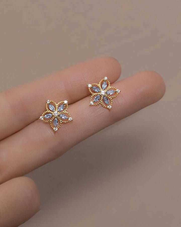 Blue Gemstone Flower Stud Earrings