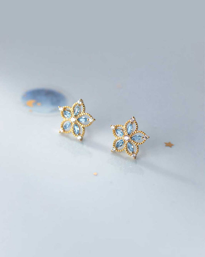 Blue Gemstone Flower Stud Earrings