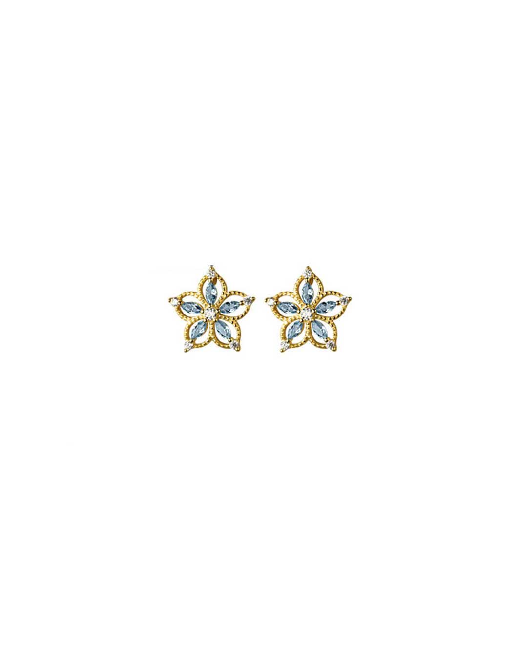 Blue Gemstone Flower Stud Earrings