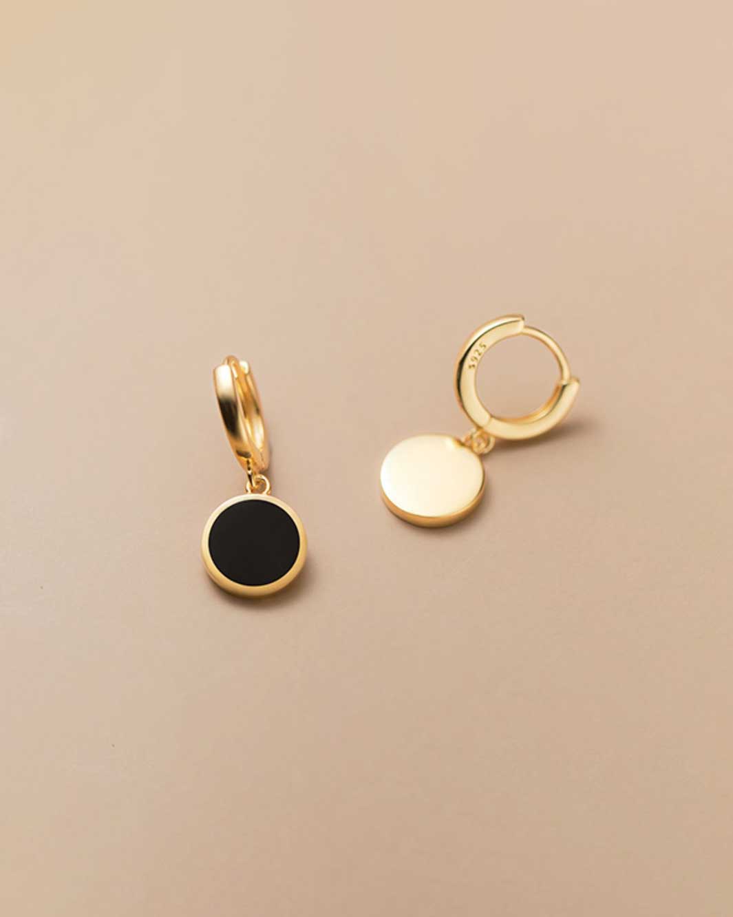 Black Round Charm Huggie Earrings