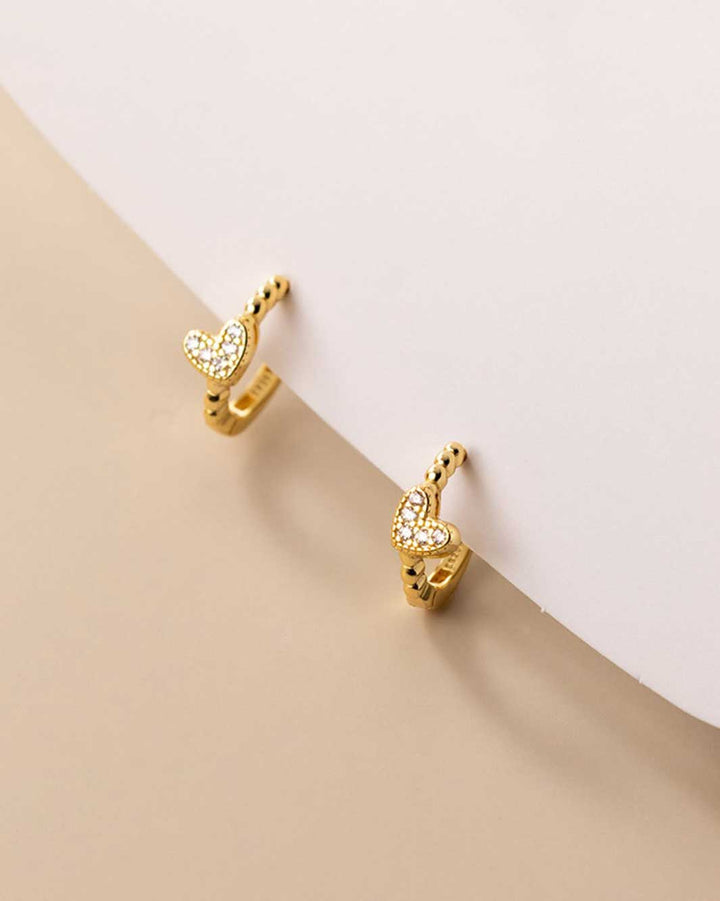 Diamante Heart Charm Huggie Earrings