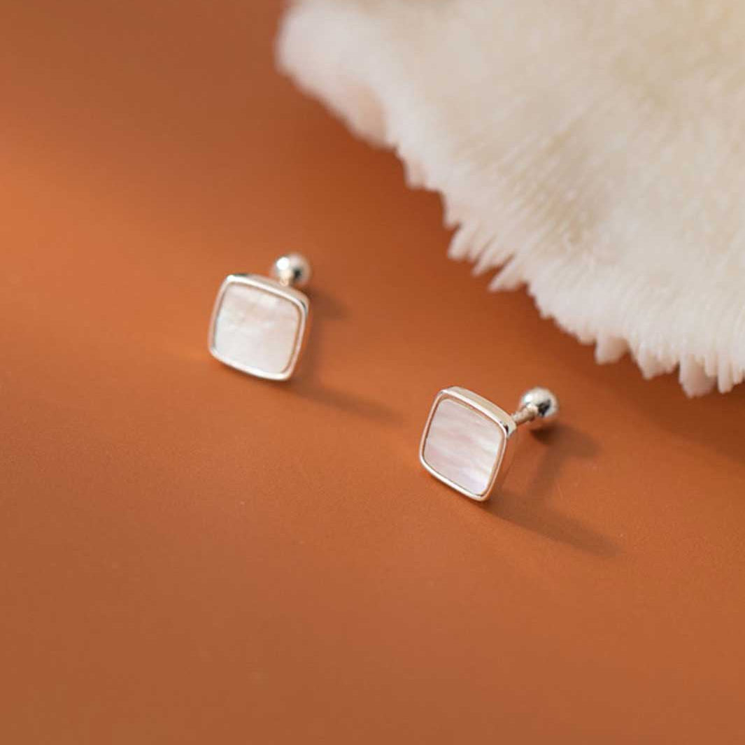 Mother of Pearl Square Barbell Earrings