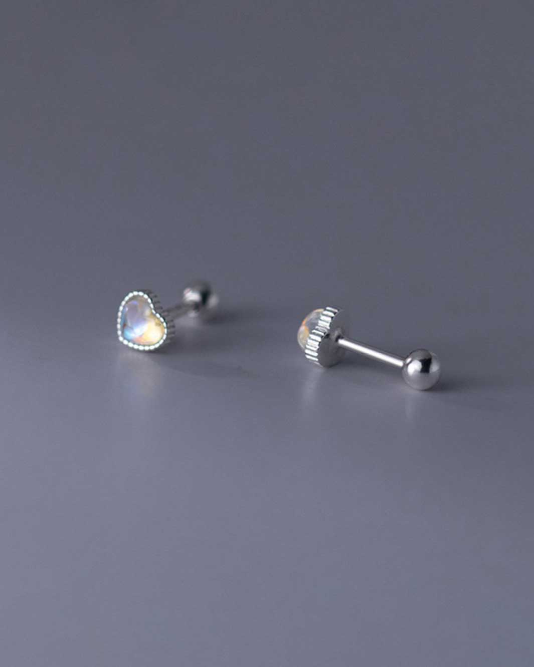 Glass Heart Barbell Earrings