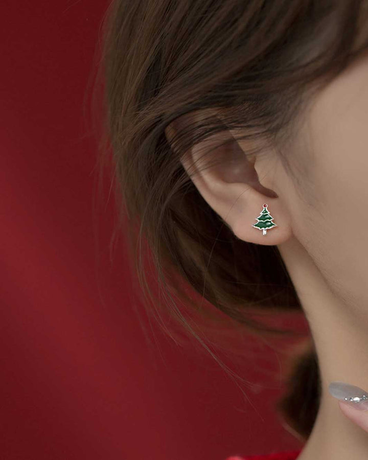 Christmas Tree and Snowflake Stud Earrings