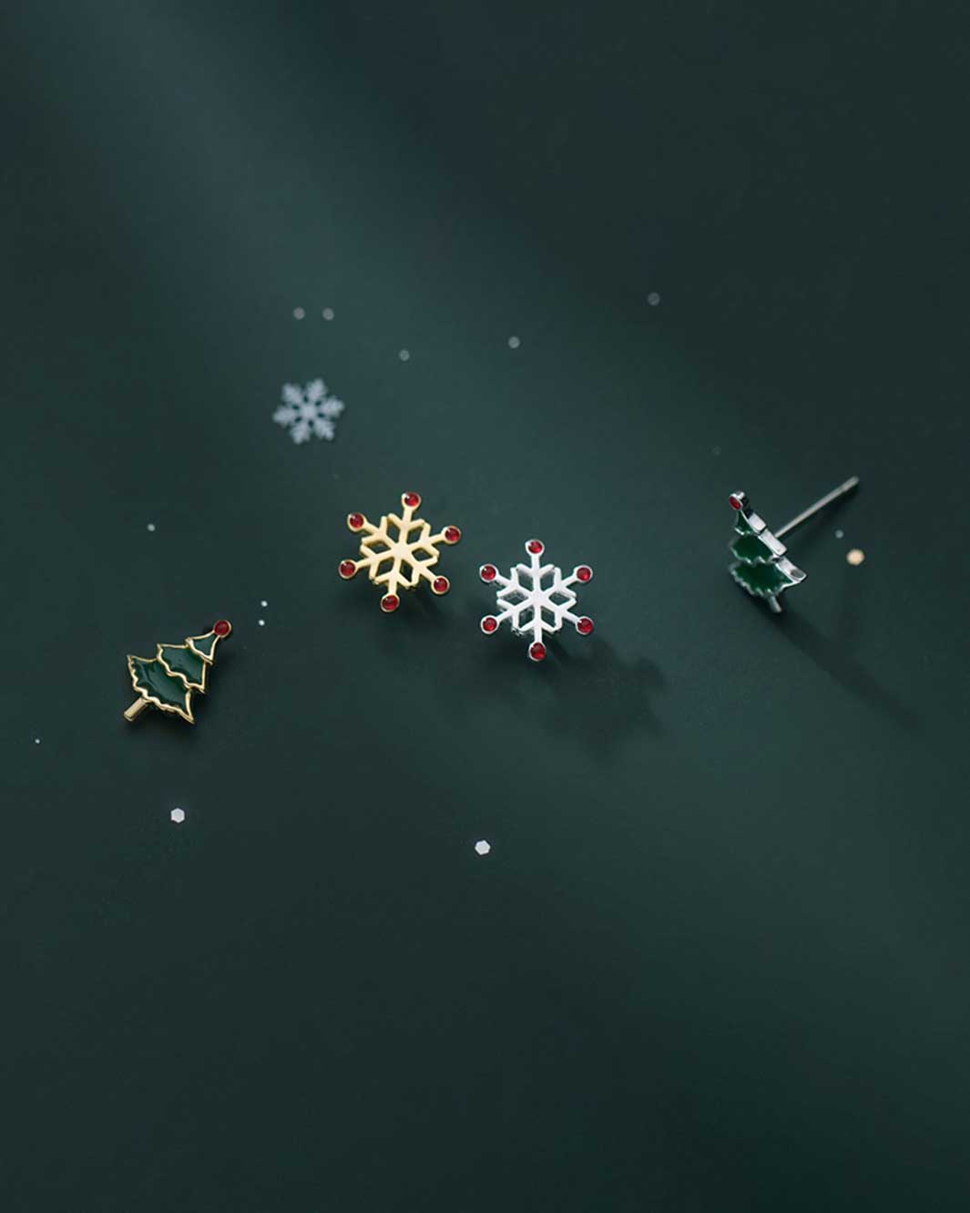Christmas Tree and Snowflake Stud Earrings