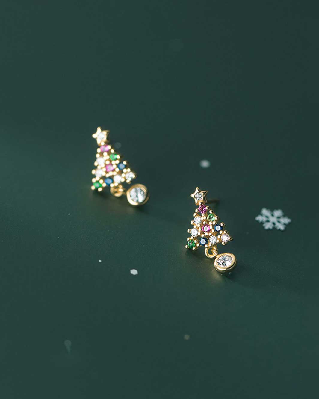 Gemstone Christmas Tree Stud Earrings
