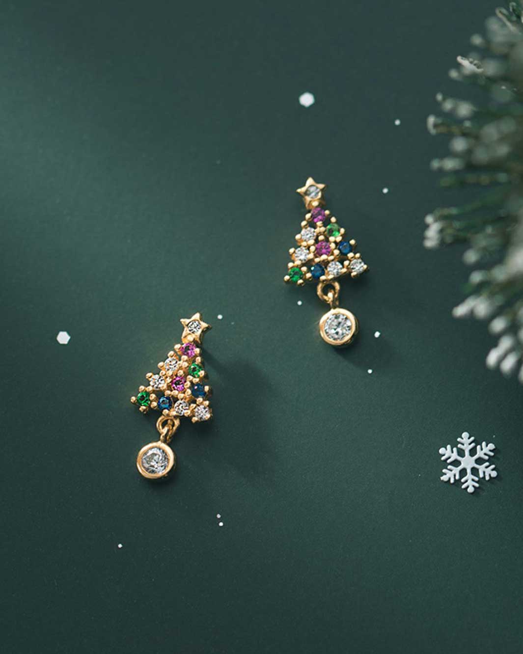 Gemstone Christmas Tree Stud Earrings