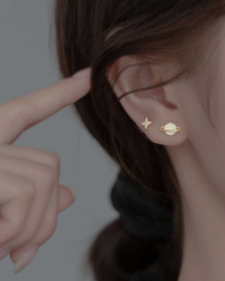 Diamante Star and Saturn Barbell Earrings