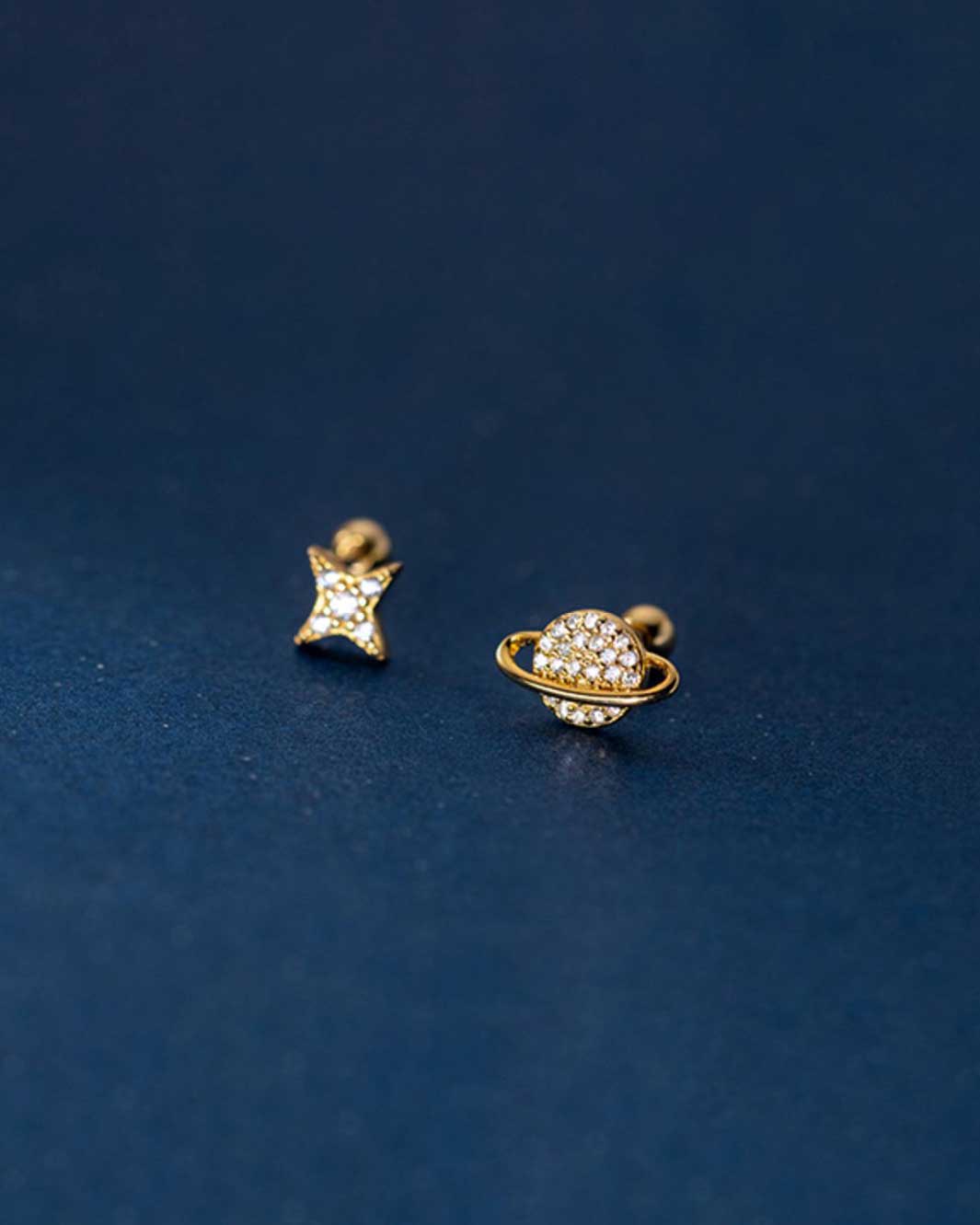 Diamante Star and Saturn Barbell Earrings