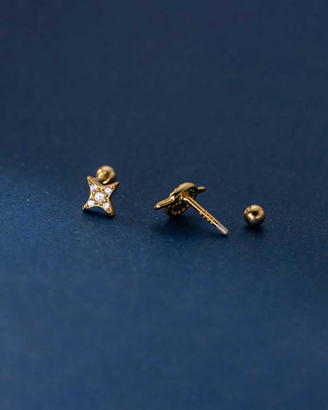 Diamante Star and Saturn Barbell Earrings