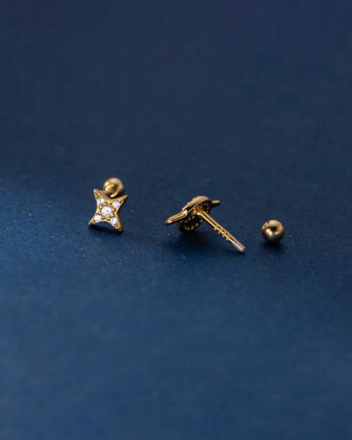 Diamante Star and Saturn Barbell Earrings