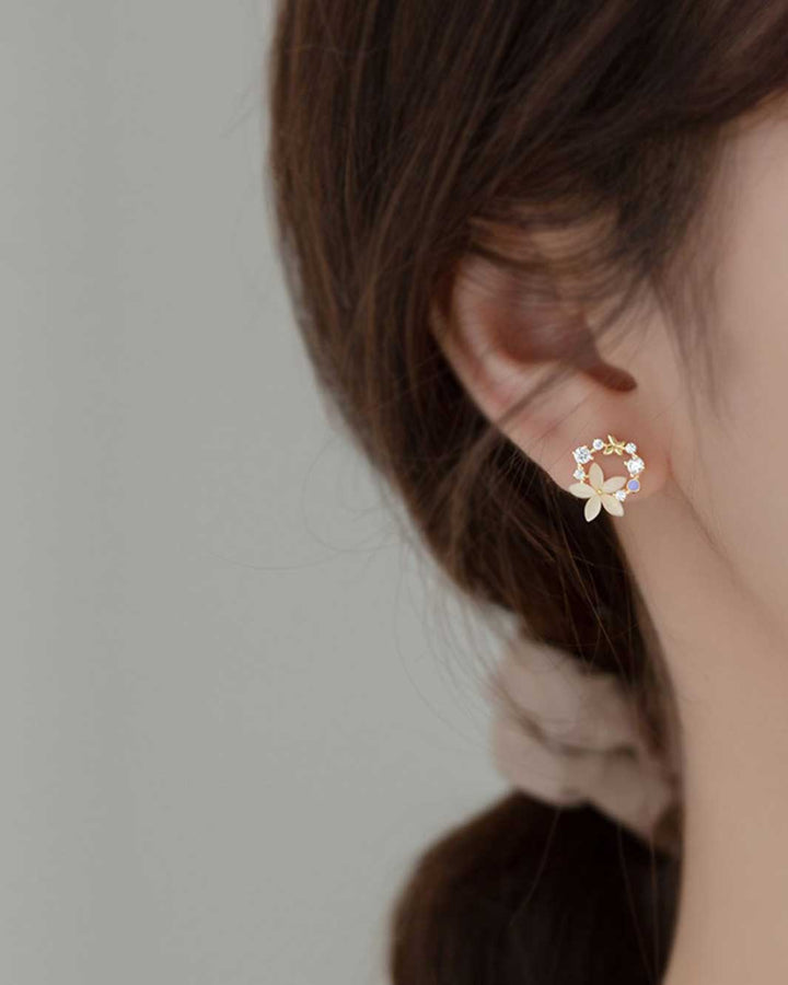 Opal Flower Loop Stud Earrings