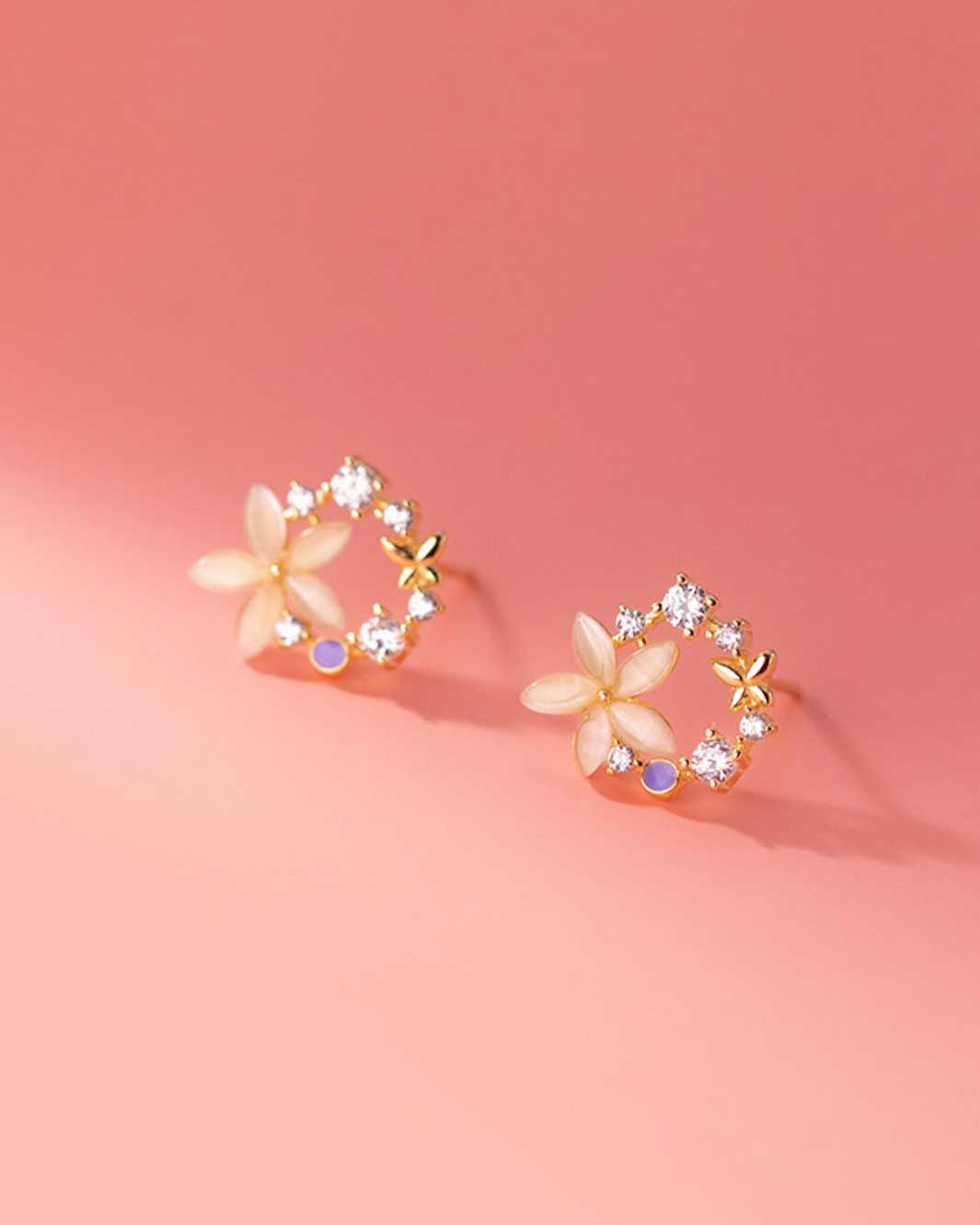 Opal Flower Loop Stud Earrings