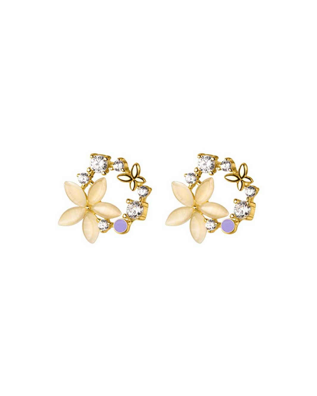 Opal Flower Loop Stud Earrings