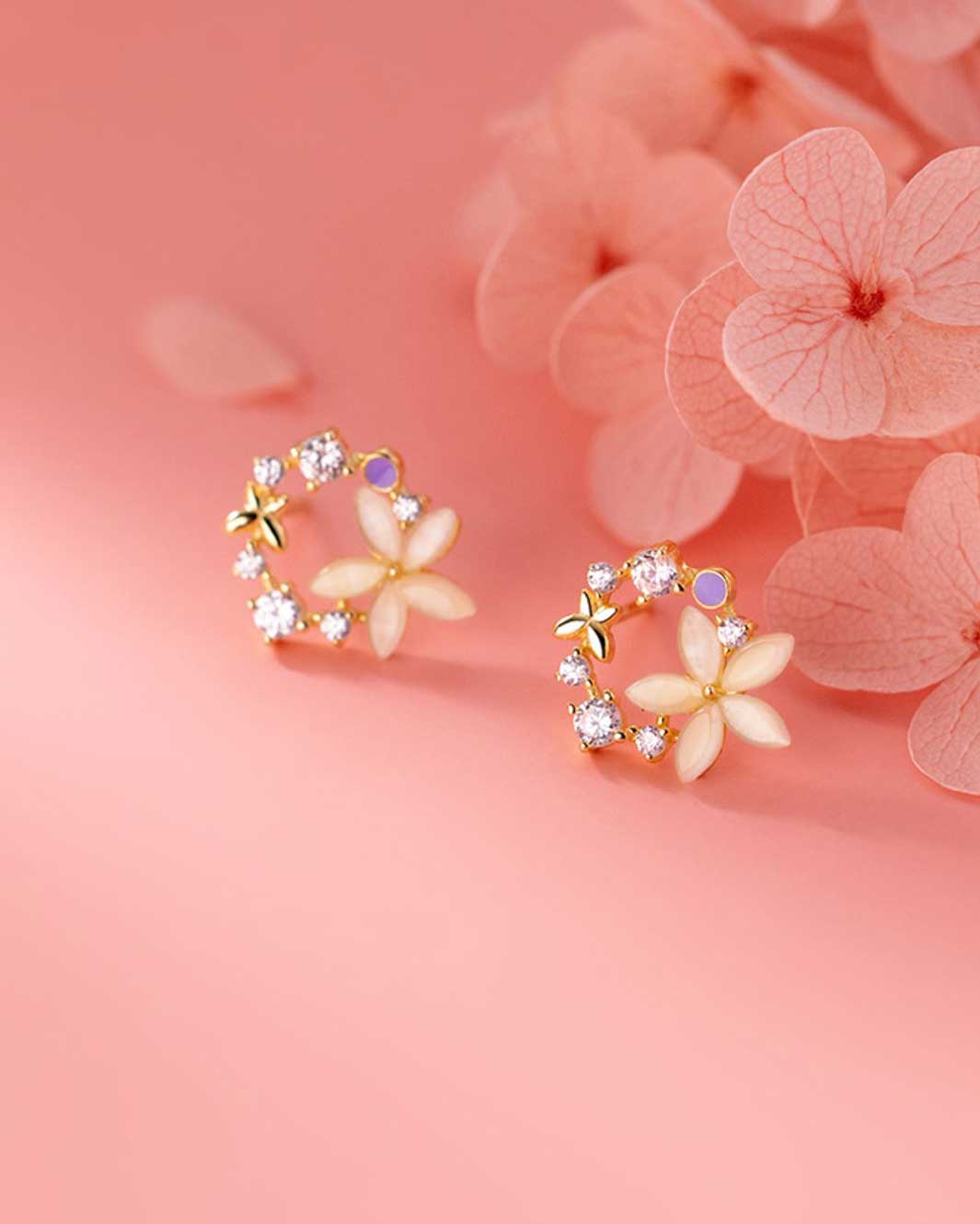 Opal Flower Loop Stud Earrings