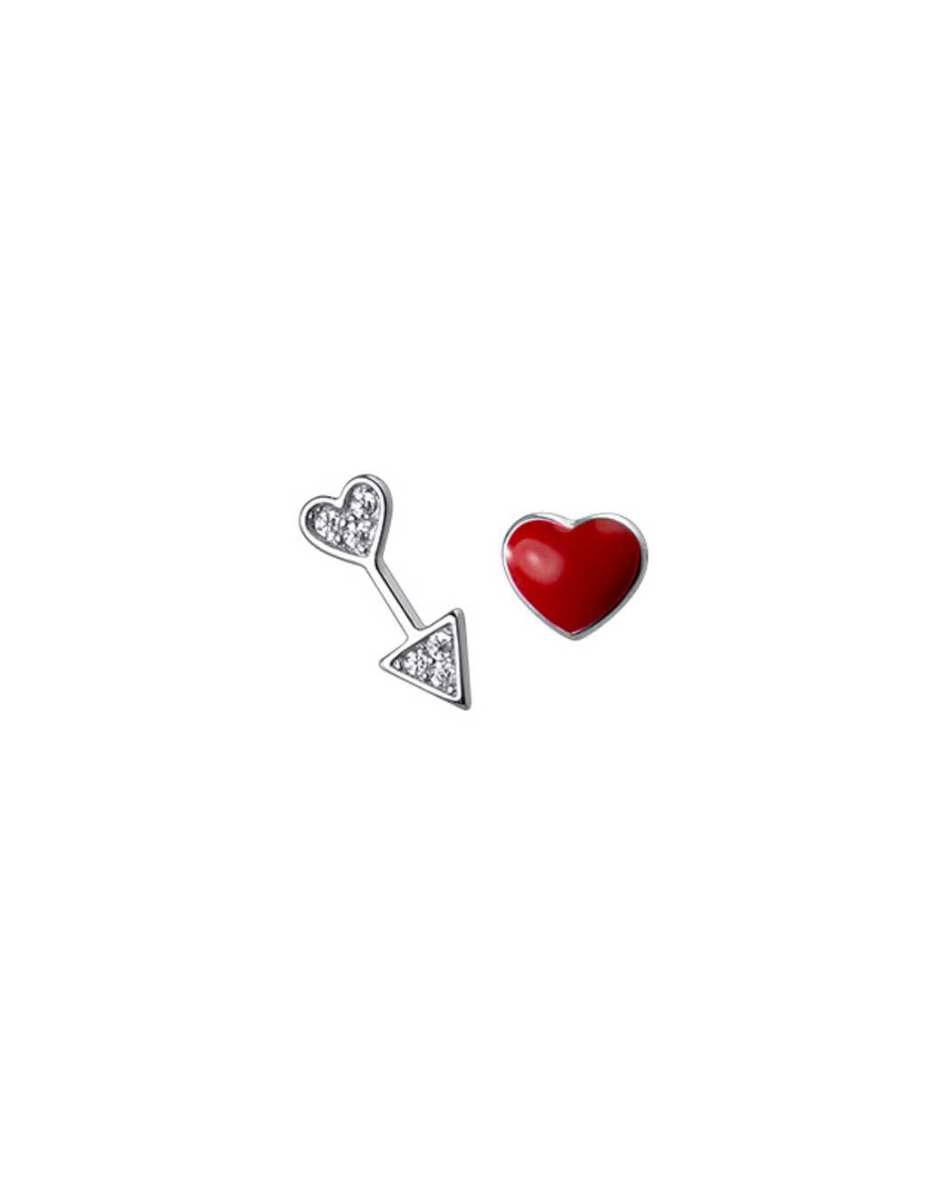 Red Heart & Diamond Arrow Mismatch Stud Earrings