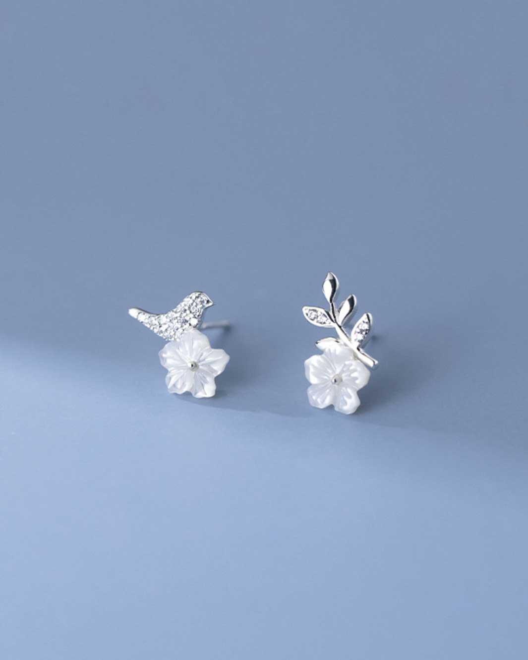 Sparrow and Tree Branch Stud Earrings