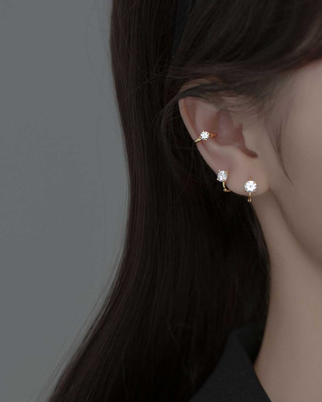 Diamond Charm Ear Cuffs and Huggie Earrings