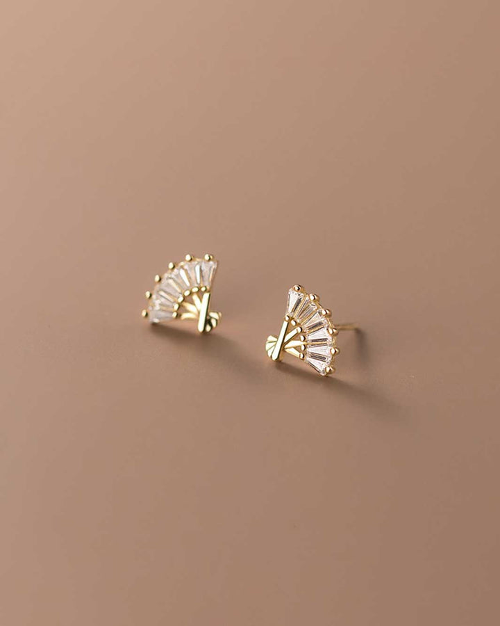 Ancient Folding Fan Stud Earrings