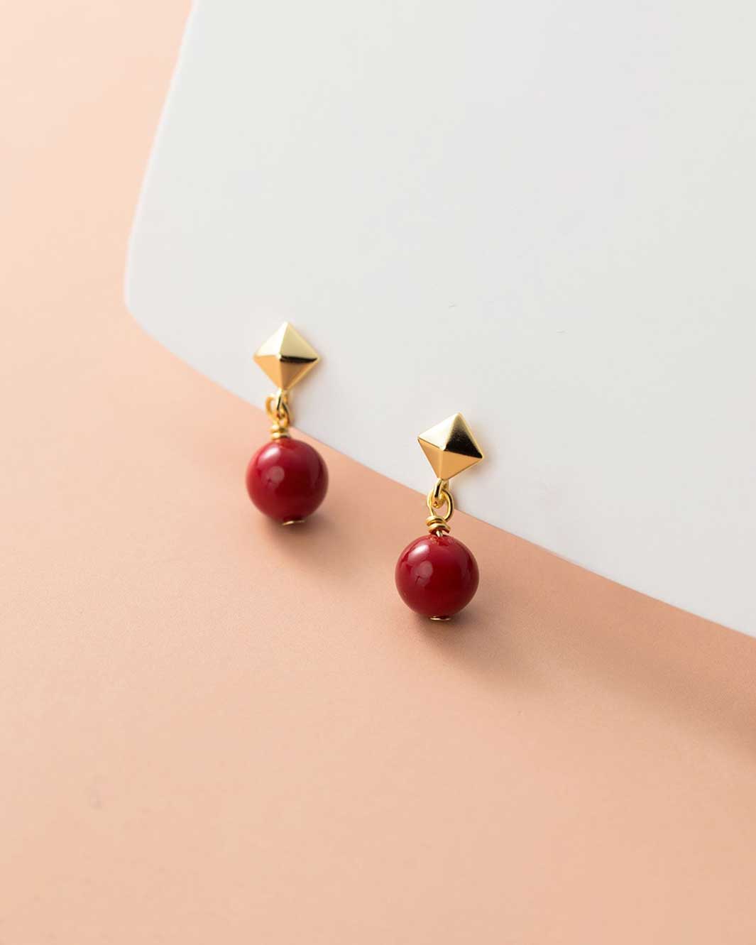 Red Pearl Drop Earrings