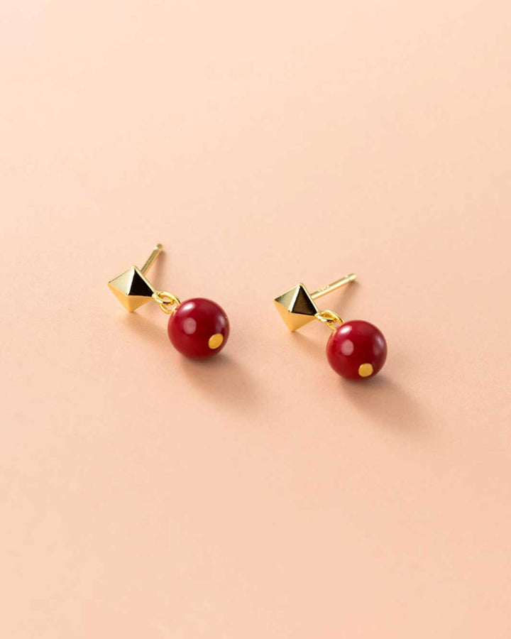 Red Pearl Drop Earrings