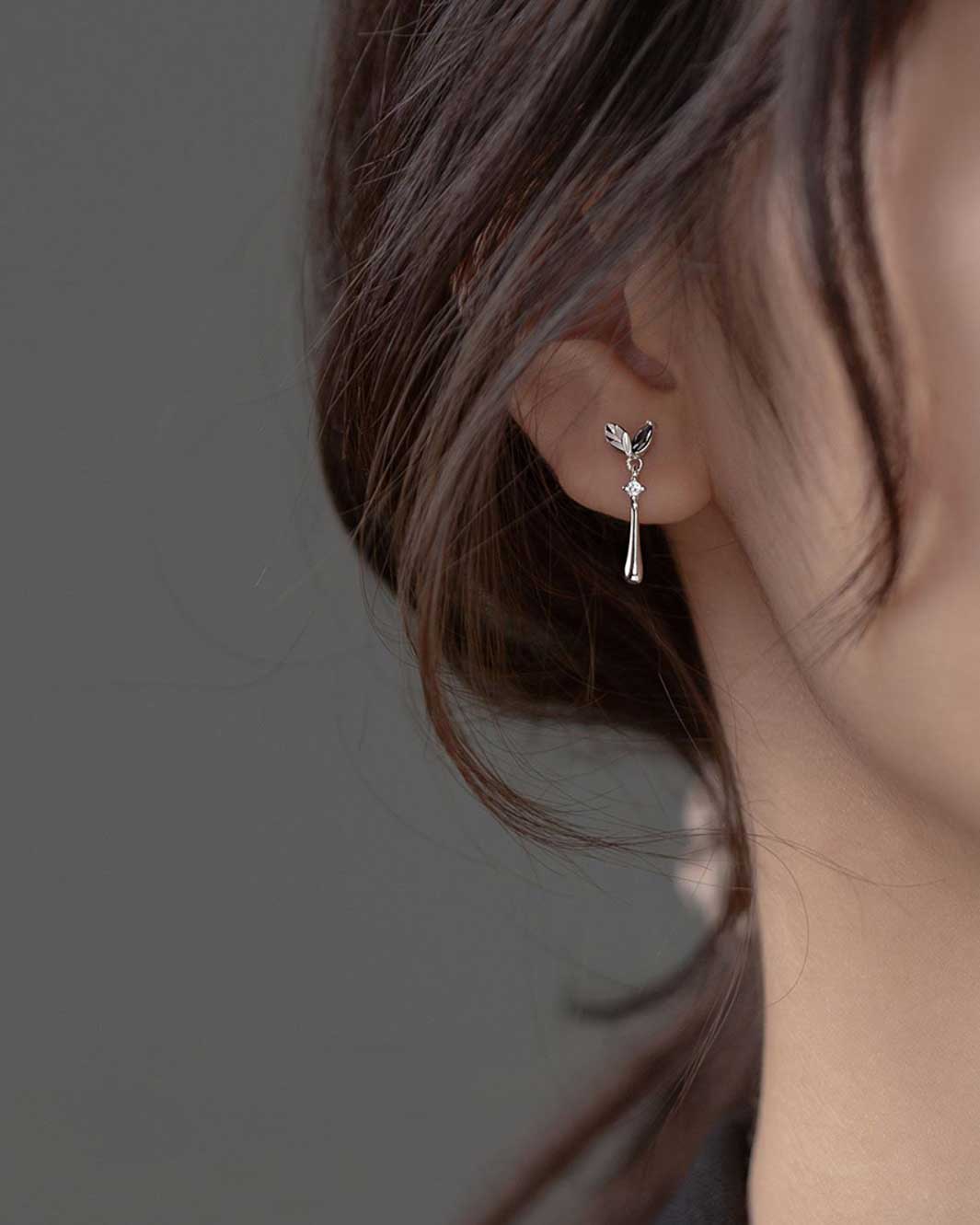 Diamond Leafy Drop Earrings