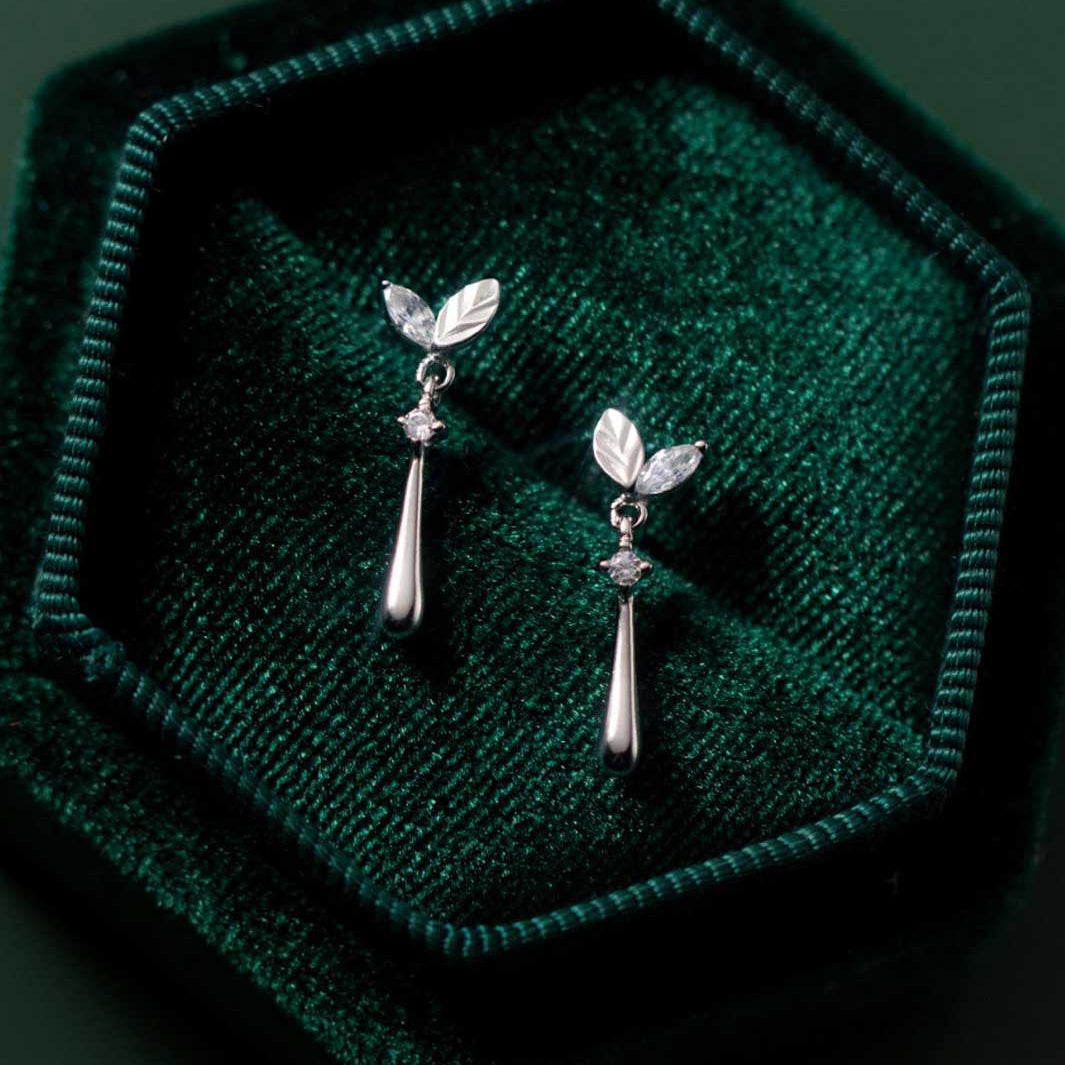 Diamond Leafy Drop Earrings