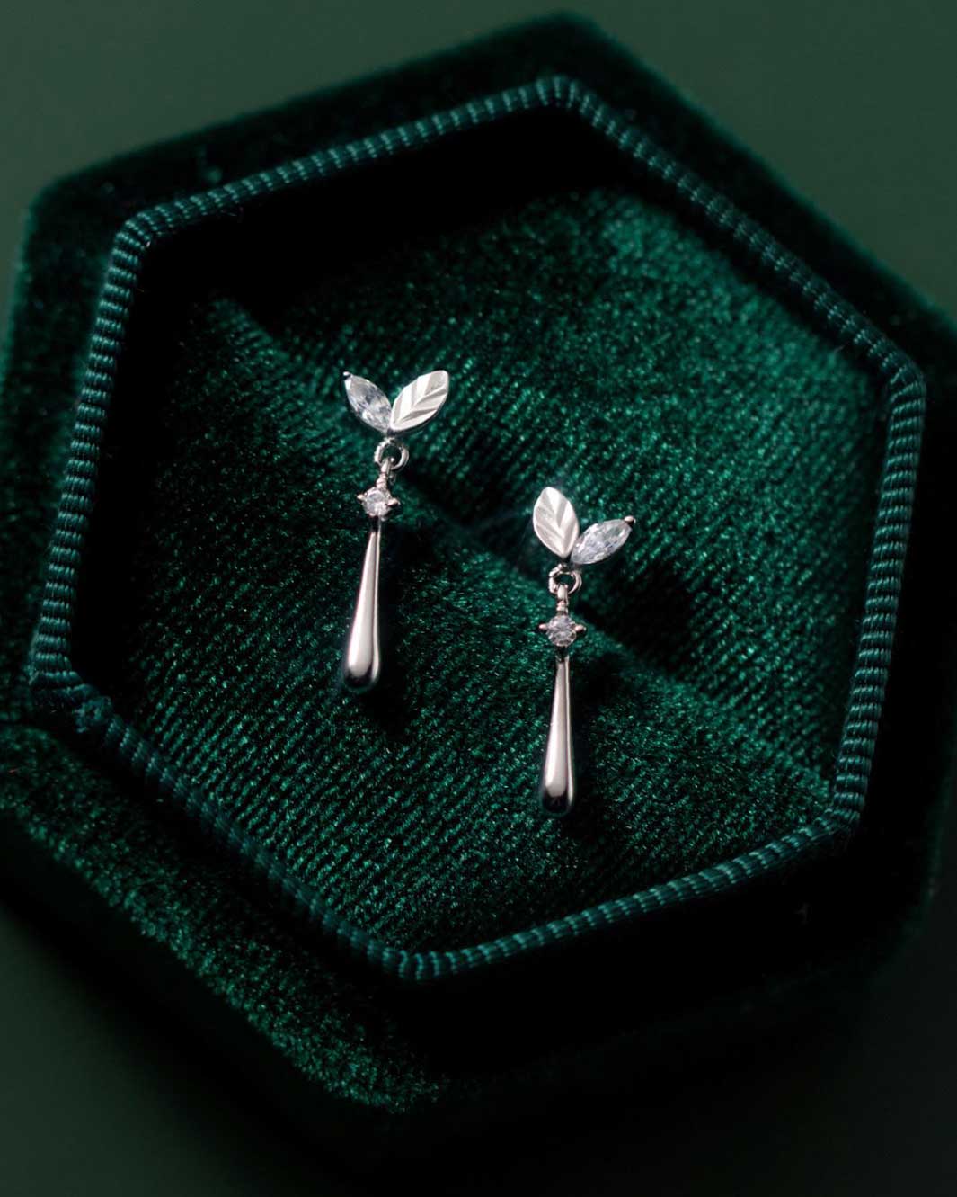 Diamond Leafy Drop Earrings