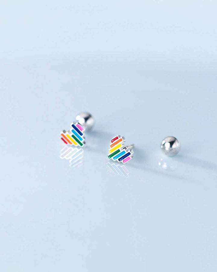 Rainbow Heart Barbell Earrings