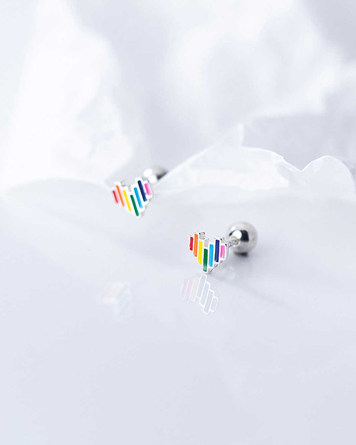 Rainbow Heart Barbell Earrings