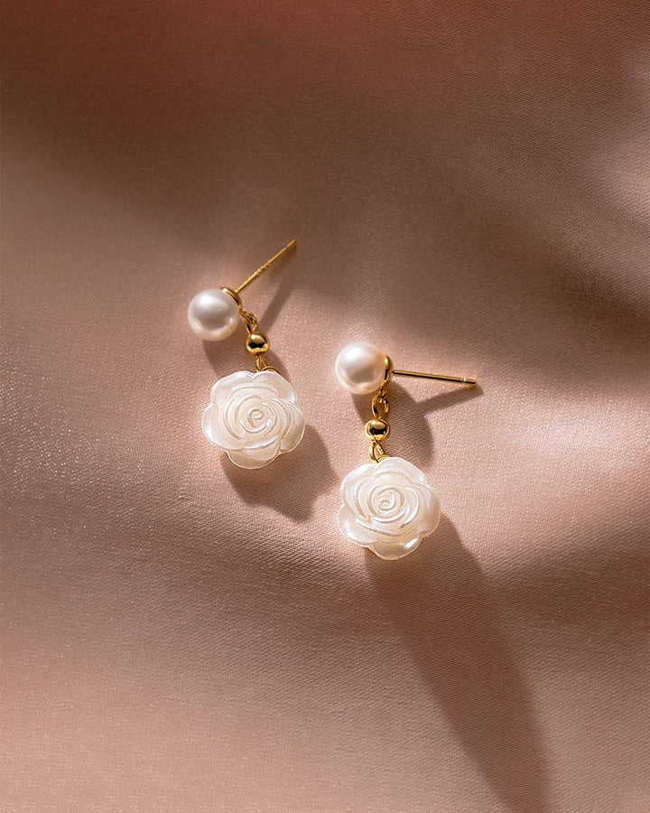 Camellia Pearl Drop Earrings
