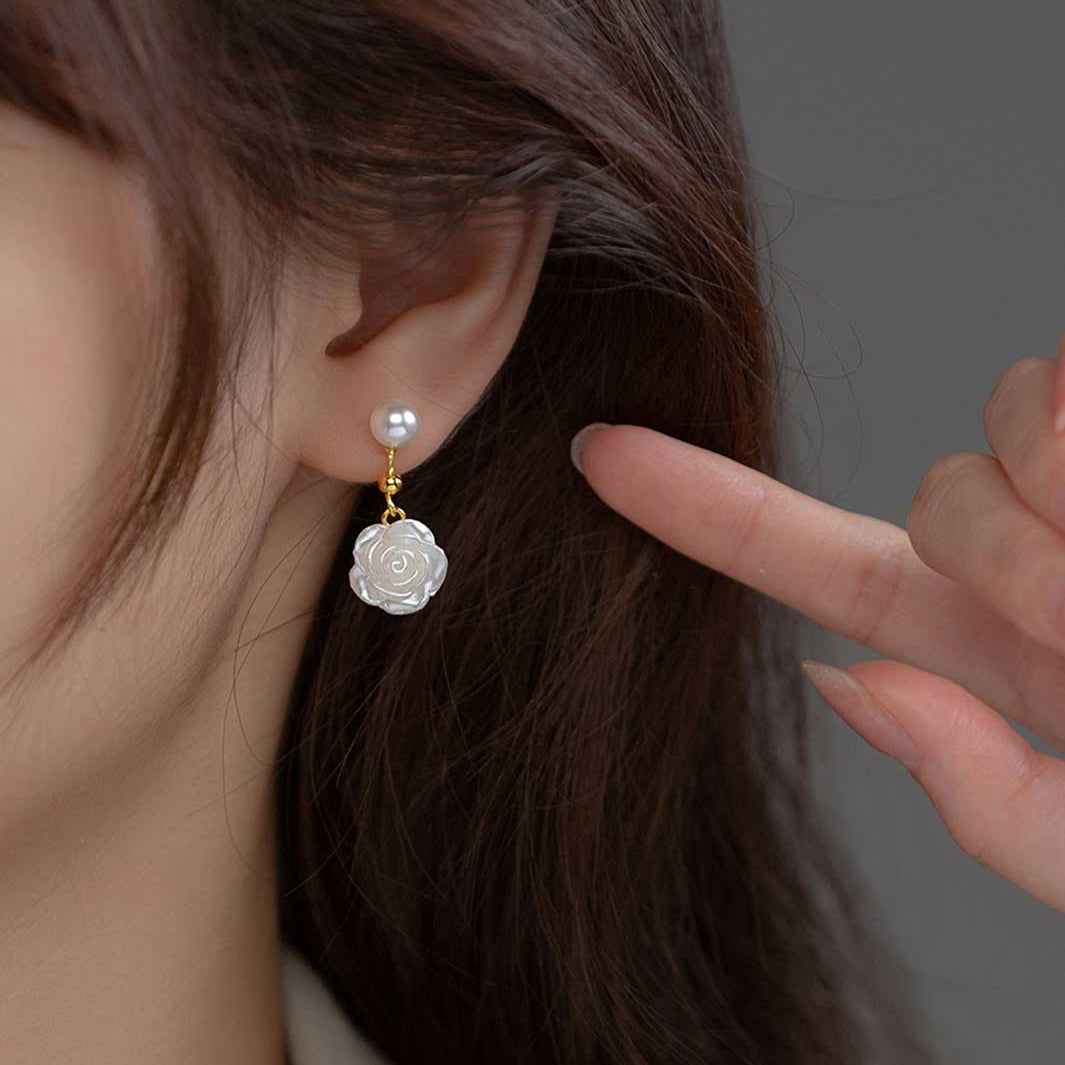 Camellia Pearl Drop Earrings