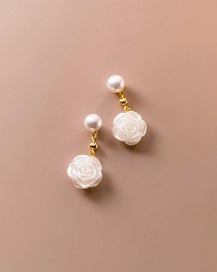 Camellia Pearl Drop Earrings