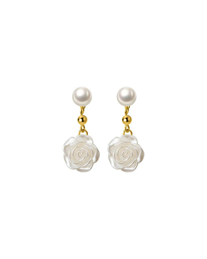 Camellia Pearl Drop Earrings